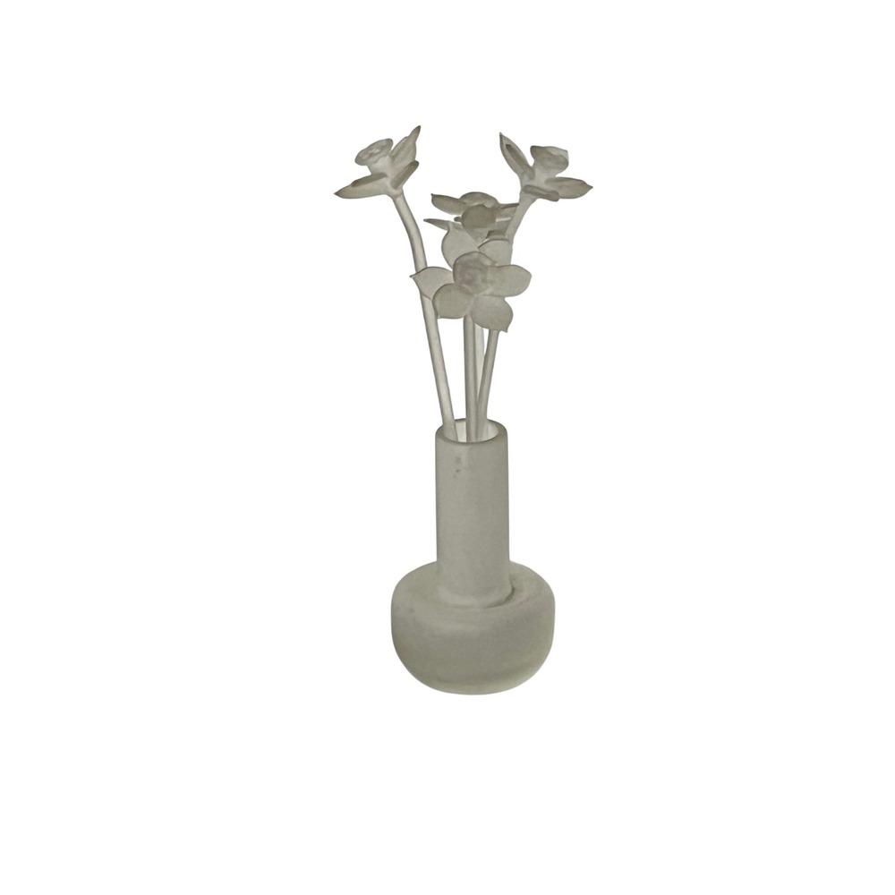 Balos Bud Vase  White Satin Frosted Glass Roses Vintage Handmade Decor 7"